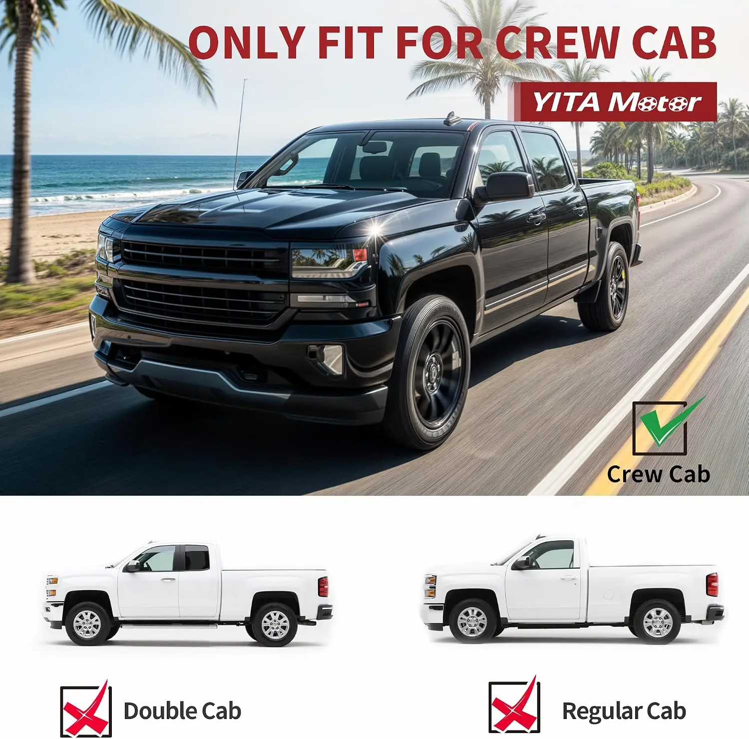 6 Inches Running Boards Compatible with Chevy Silverado/GMC Sierra 2007-2018 1500 Crew Cab, 2007-2019 2500HD 3500HD Crew Cab, Si