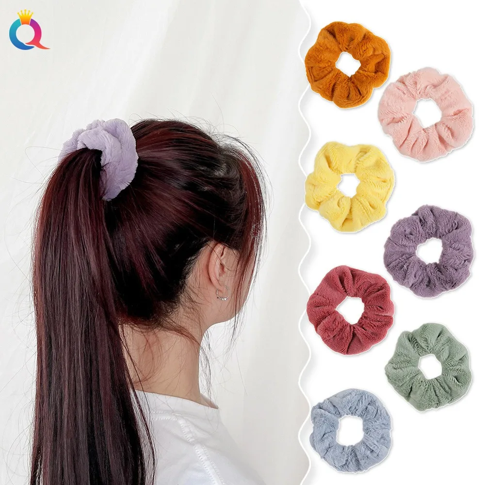 Warm Autumn Winter Hair Tie Soft Plush Hair Band Girls High Ponytail Elastic Hair Rope Sweet Women Pink Blue Rubber Bands