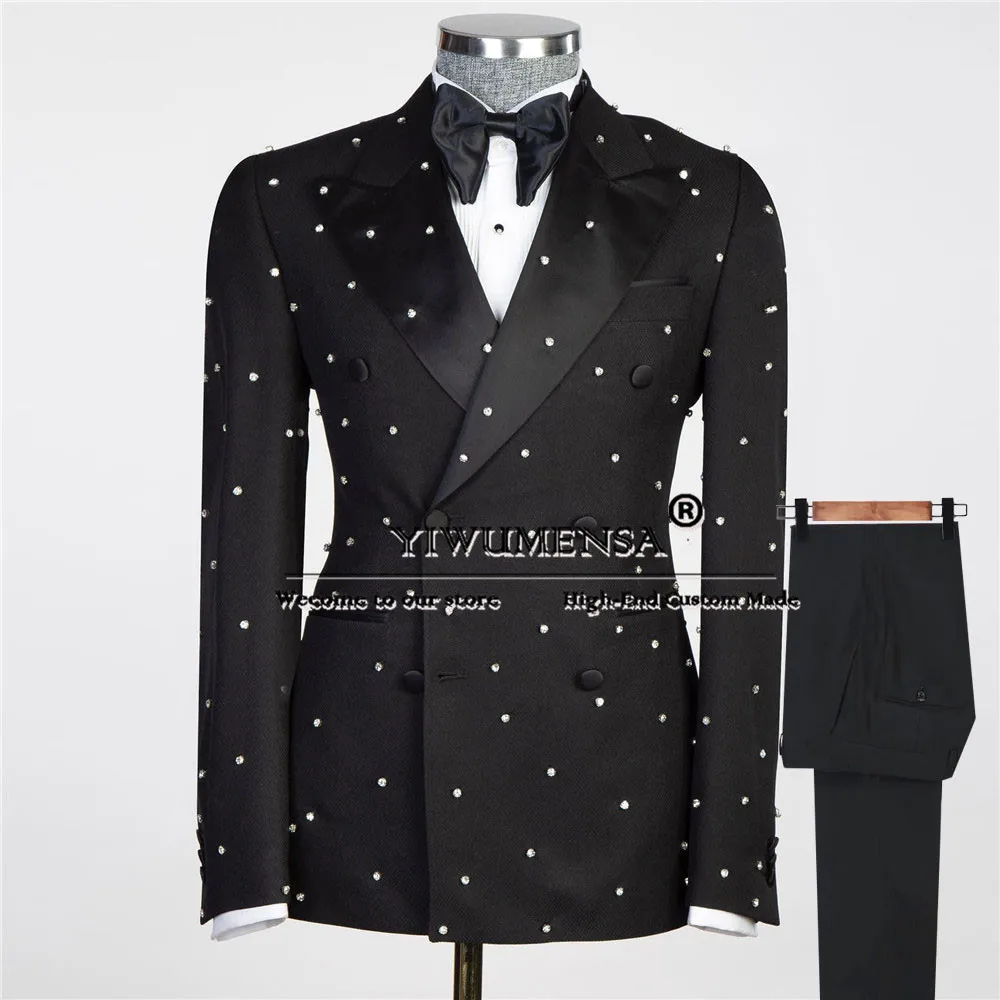 

Luxury Pearls Suits Men For Wedding Double Breasted Jacket Pants 2 Piece Set Bridegroom Tuxedos Bespoke Formal Party Male Dress