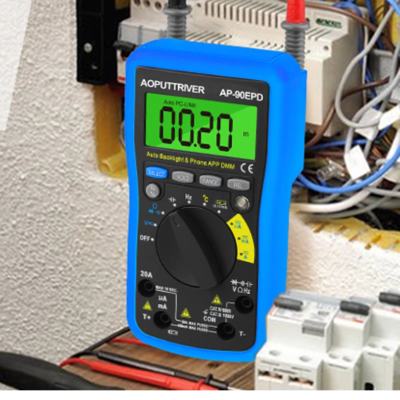 AP-90EPD Intelligente Digitale Multimeter Handheld Lcd-Scherm 3 3/4 Bit Automatisch Bereik Met App Aansluiting Op Mobiele Telefoon