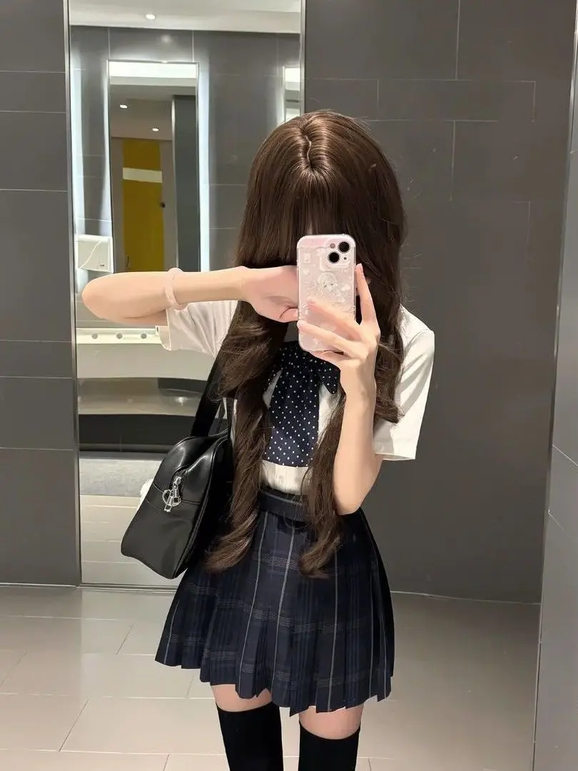 JK Summer Uniform Knitted Vest Sweater Set College Style Short Skirt Plaid Skirt Ensemble Breathable Polyester Fabric Button ... view 3