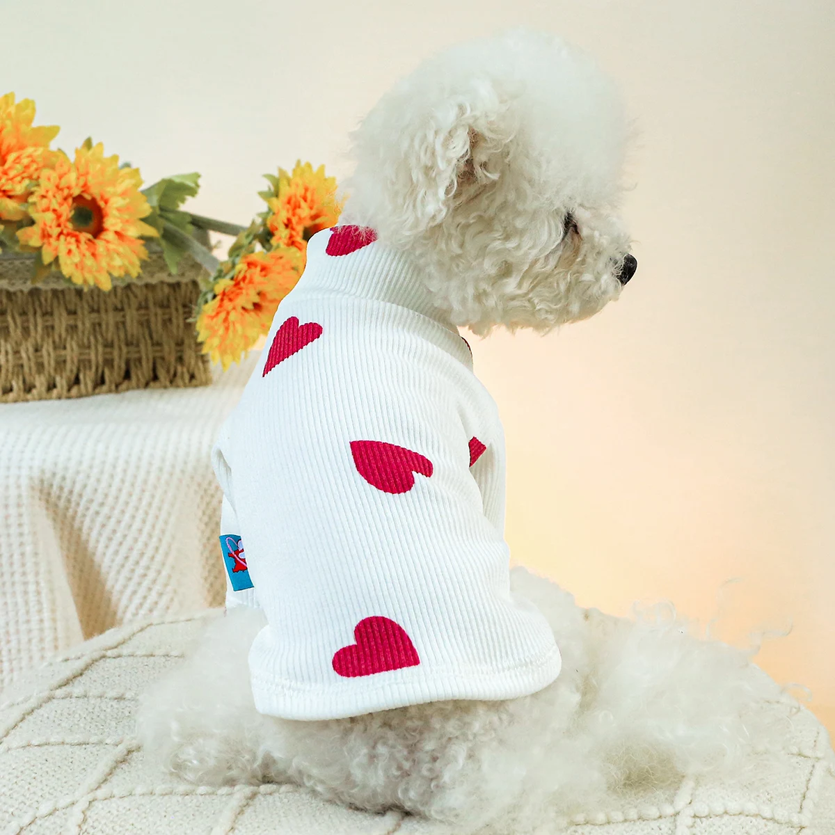 1PC Pet Clothing Dog Spring and Autumn Thin Multi color Love Pajamas Elastic Pullover Home Suit For Small Medium Dogs