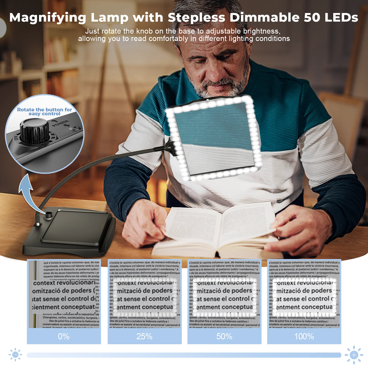 5X Large LED Full Page Desktop Magnifier with Adjustable & Detachable Stand, Ideal for Reading Fine Print, Crafting, Low Vision