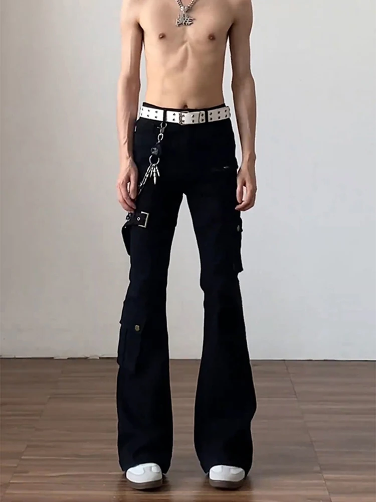 

American High Street Vibe Men's Bla Straight Leg Workwear Jeans Summer Slim Fit Micro Flare Pants Clean Fit Wide Leg Jeans