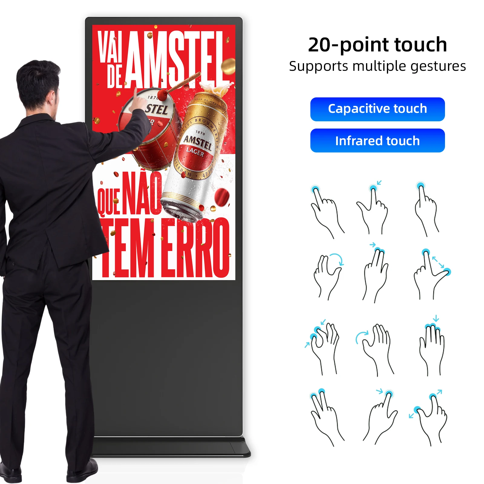Floor Standing 32 43 50 55 65 Inch Digital Signage Video Player Monitor LCD Kiosk Touch Screen Advertising Display