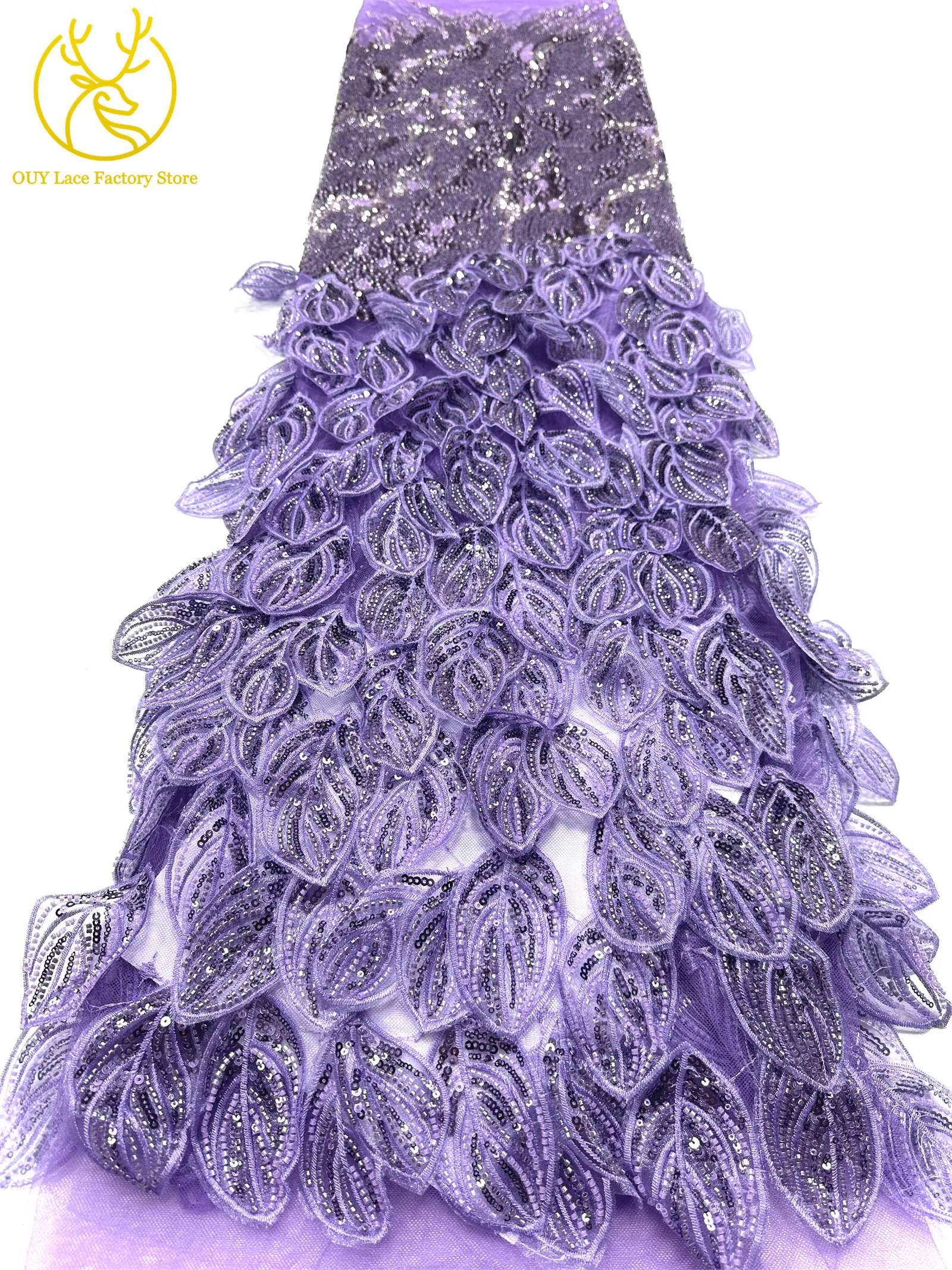 3D Fashion Nigerianischer handgefertigter Spitzenstoff mit Stickerei und Pailletten, 2026, hochwertiger französischer Tüll-Spitzenstoff für Hochzeitskleider – Detail 9