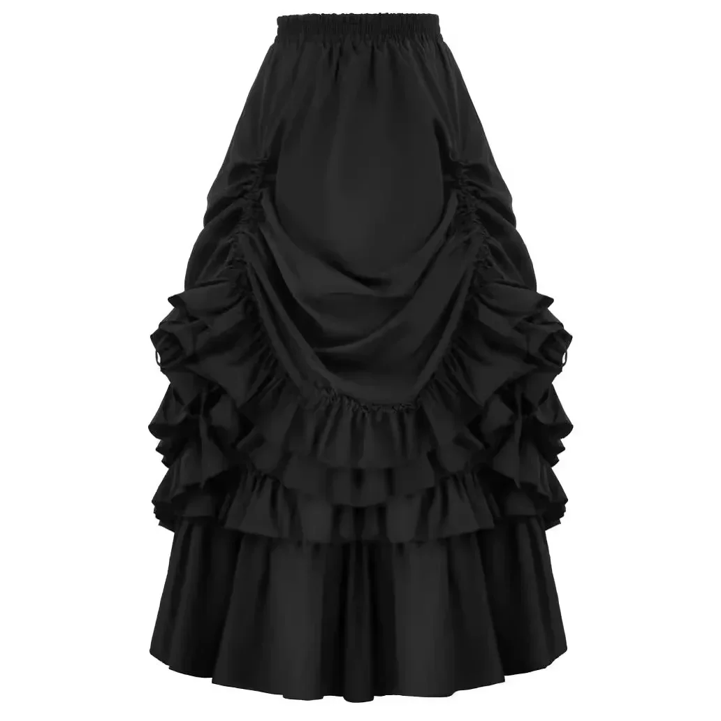 Women Steampunk Cake Skirt Rock Gothic with Cinched Tie Vintage Victorian Party Female Pleats Casual New Fashion Cloth