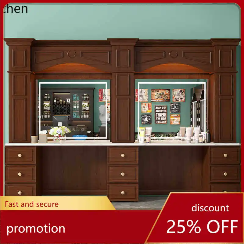 

YFY High-End Retro Barber Shop Mirror with Light for Men's Hair Mirror Stand Barber Shop Mirror Cabinet Integrated