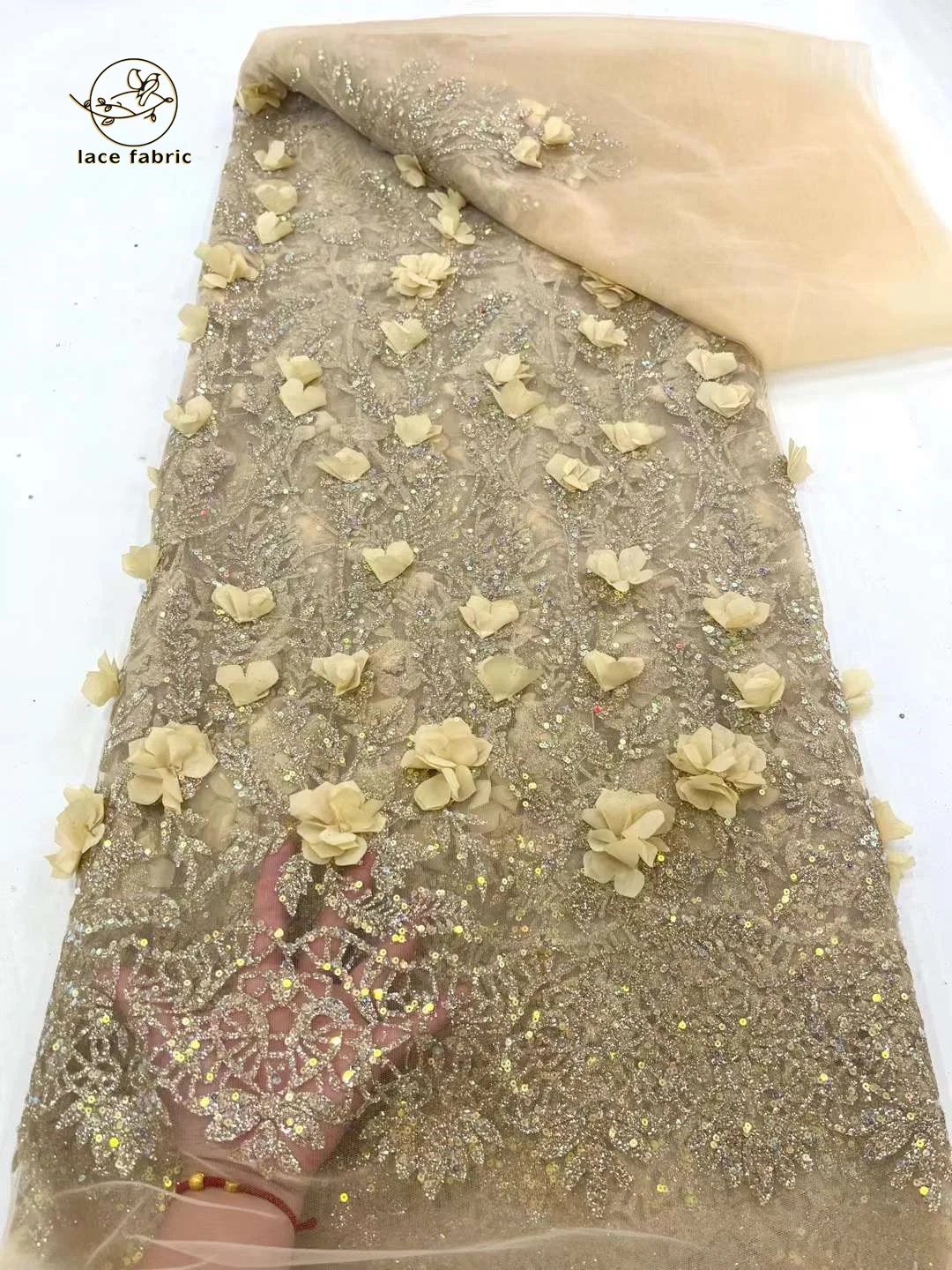 Tecido de lantejoulas de tule 3D, aplique bordado, tecido de renda nigeriano africano para vestidos, costura, luxo, 2023