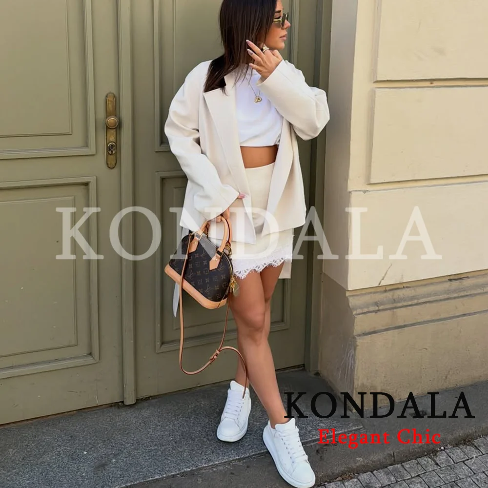 KONDALA Women Elegant Lace Hem A-Line Mini Skirt Trendy Shorts Skirts 2026 Spring Summer Fashion Casual Commute Mini Culottes