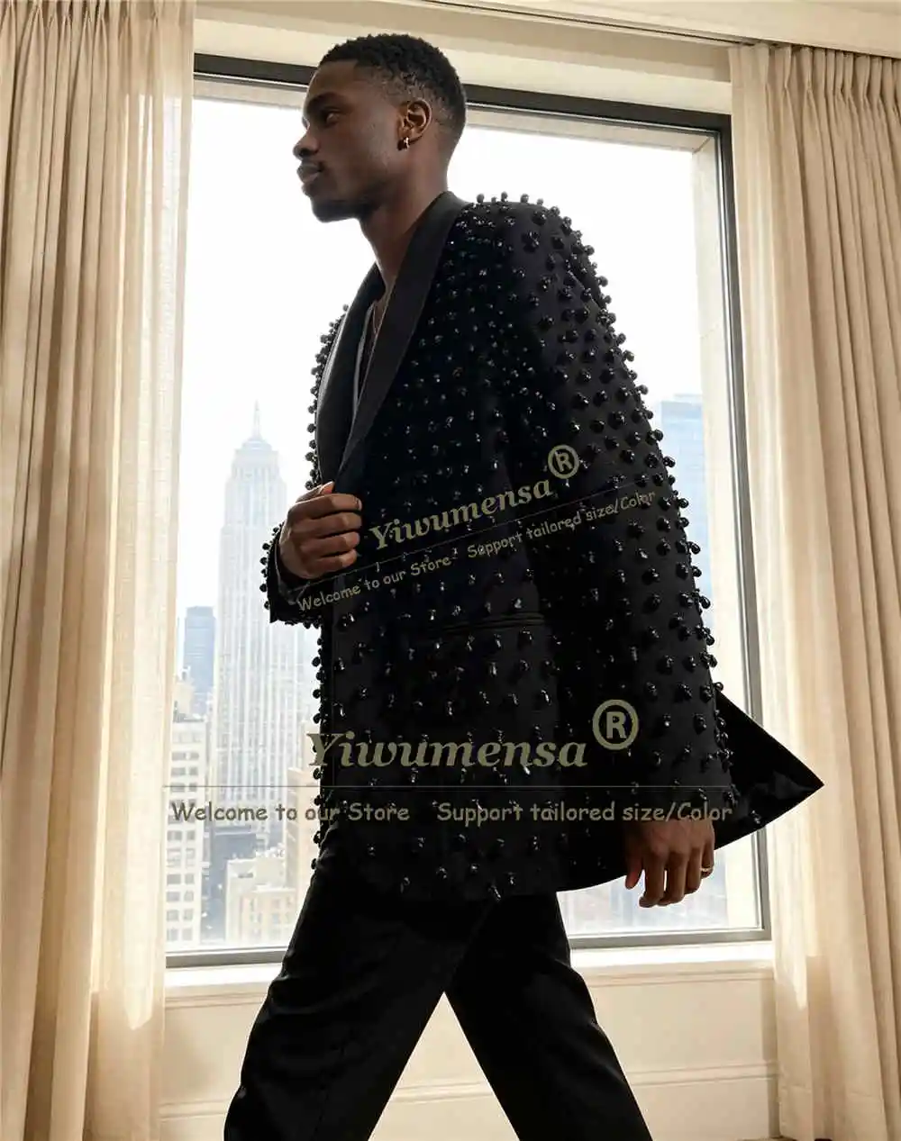 Exclusive Rhinestones Suits Men 2 Pieces Sets Single Breasted Jacket Pants Customized Groom Dinner Party Tuxedos Ropa Hombre