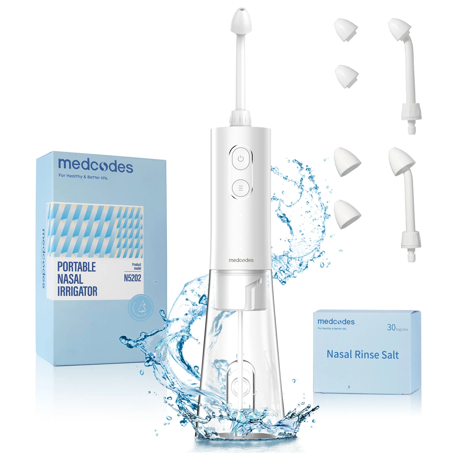 Nasal Rinse Bottle Sinus Rinse Nose Wash Cleaner 300ml Pressure Irrigation Neti-Pot 3 Modes 2 Jet with 30 Nasal Wash Salt Packet