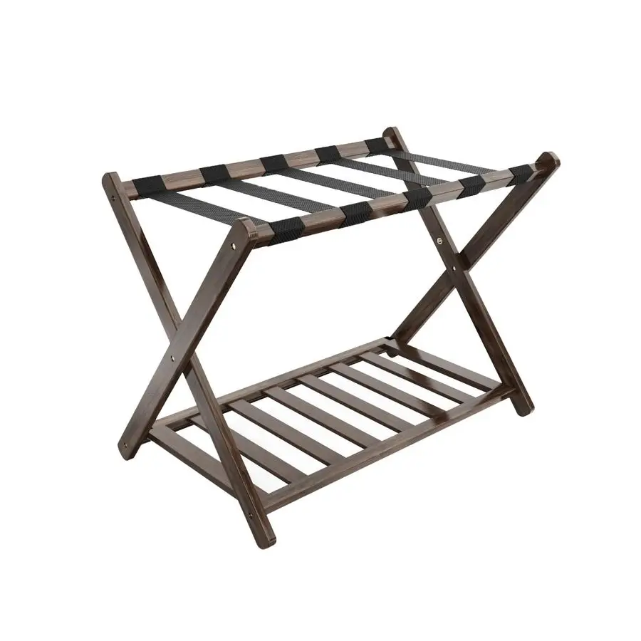 

Складная подставка для чемоданов в гостиную с полкой для хранения, 5 нейлоновых ремней, складная, для удобного хранения, бамбуковая подставка