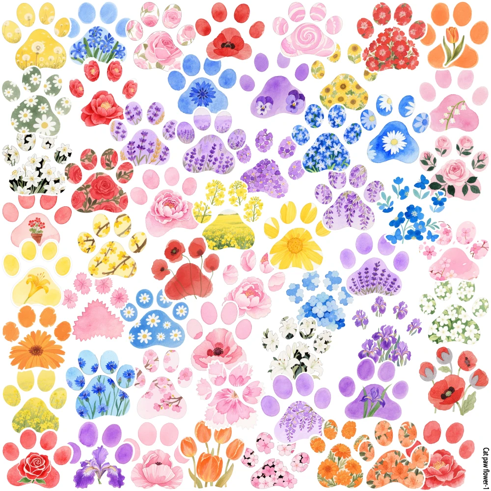 

500Pcs Watercolor Floral Cat Paw Waterproof Stickers, Cute Pet Paw Decals for Daily Items DIY Craft Personal Decor