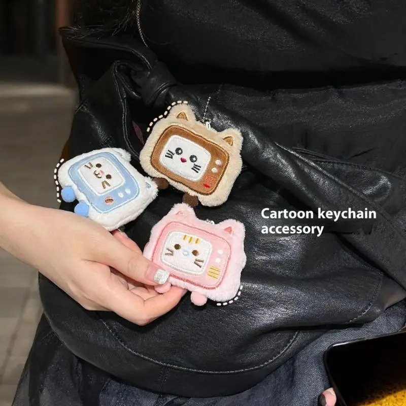 Leuke Cartoon TV Kat Pluche Decoratie Hanger Sleutelhanger Kawaii Kat Gevuld Pop Speelgoed Rugzak Hanger Ornament Accessoires Geschenken