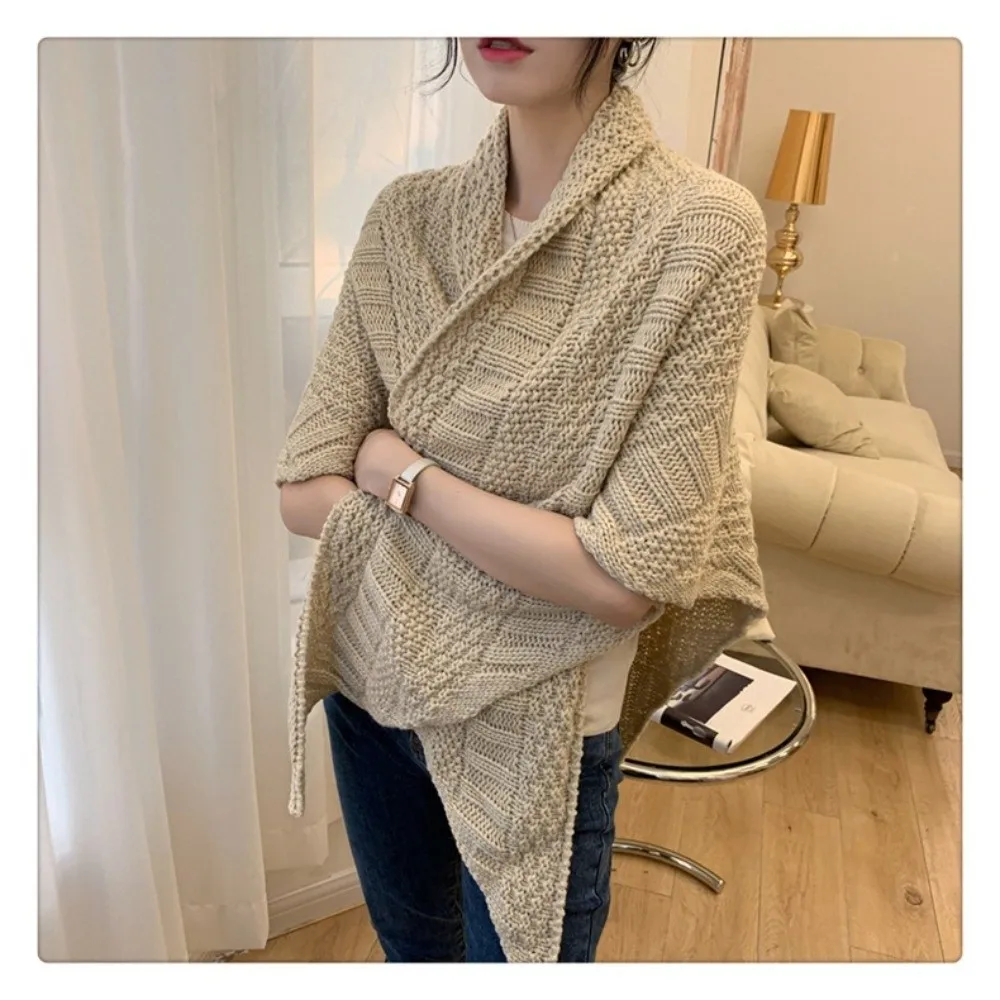 

Повседневная вязаная треугольная накидка-шаль с узлом, мягкий кардиган-пончо, однотонная теплая зимняя дорожная накидка-шаль