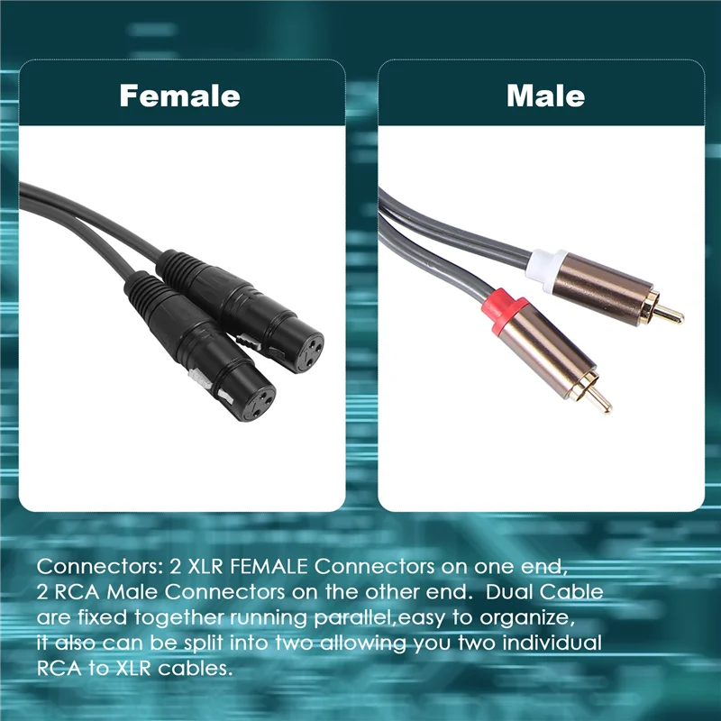 AED7-Dual Female Xlr To Rca Cable,Heavy Duty 2 Xlr Female To 2 Rca Male Patch Cable Hifi Stereo Audio Connection Cable Wire