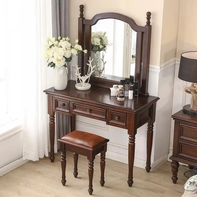 

Full Set Mirror Vanity Table Wooden Aesthetic Luxury Drawers Dresser Organizer Europa Beauty Mesa Tocador Home Furniture