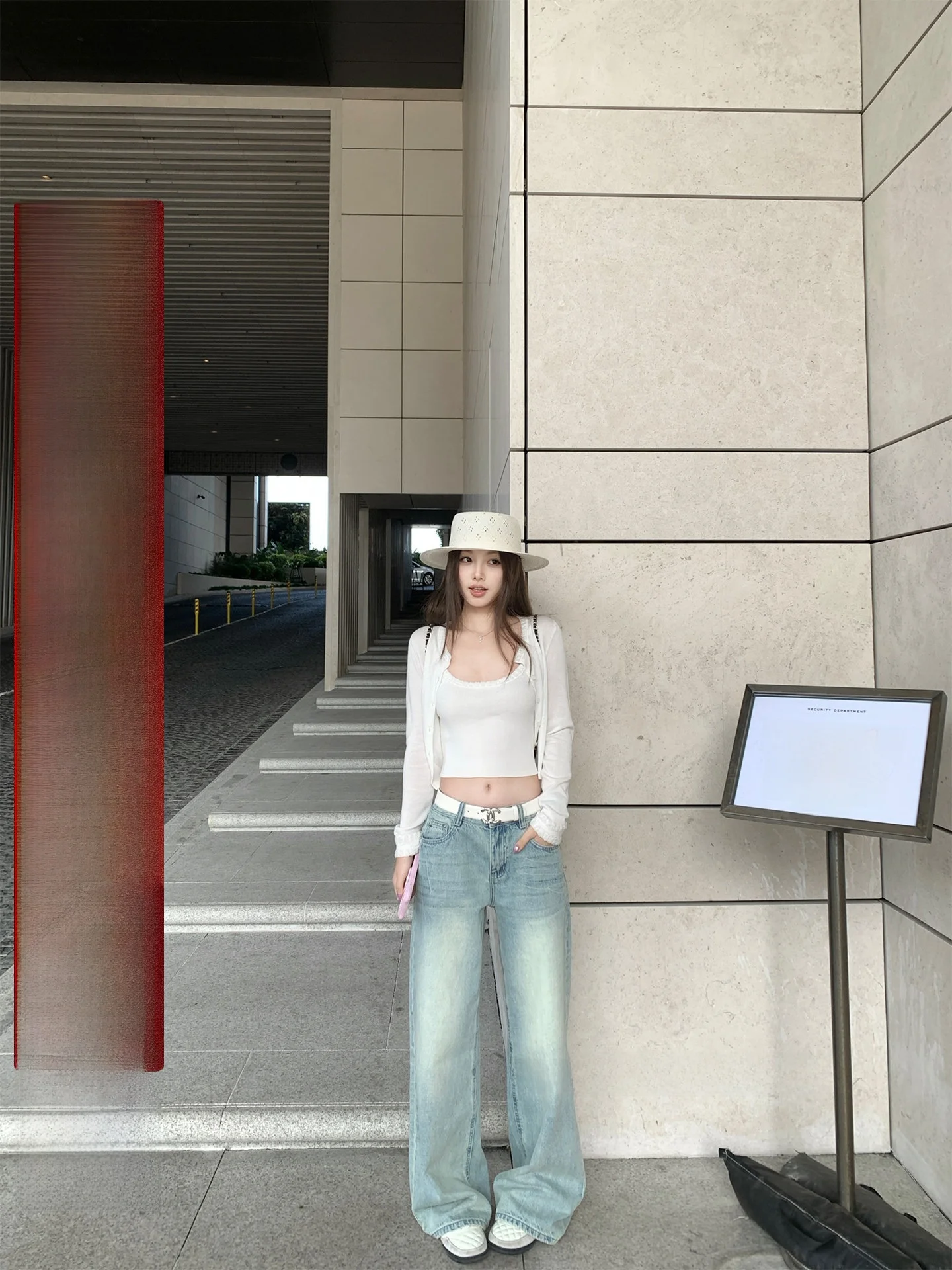 

Bankelili Women's Cotton Straight Leg Jeans Waed out Denim Jeans Trendy Sle l Waist Zipper Closure Pure Color