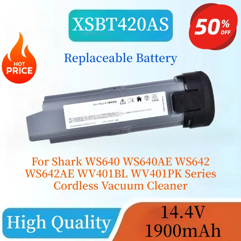 14.4V 1900mAh XSBT420AS Replacement Battery For Shark WS640 WS640AE WS642 WS642AE WV401BL WV401PK Series Cordless Vacuum Cleaner