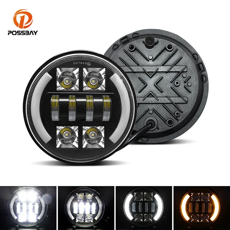 

2Pcs 7" Car LED Headlights White DRL Round Light Amber Turn Signal Lamp for Jeep Wrangler TJ 1997 1998 1999 2000 2001 2002-2006