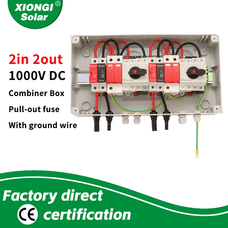 

1000V 2 input 2 out Solar PV Combiner Box DC Surge Lightning Protection IP65-Outdoor Waterproof Boxes Fuse MCB SPD Disconnector