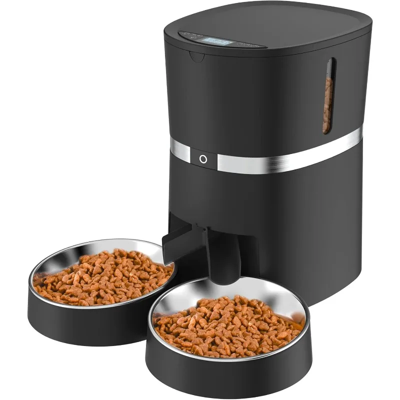 Automatic Cat Feeder, Pet Feeder Food Dispenser for Cat & Small Dog with Two-Way Splitter and Double Bowls,