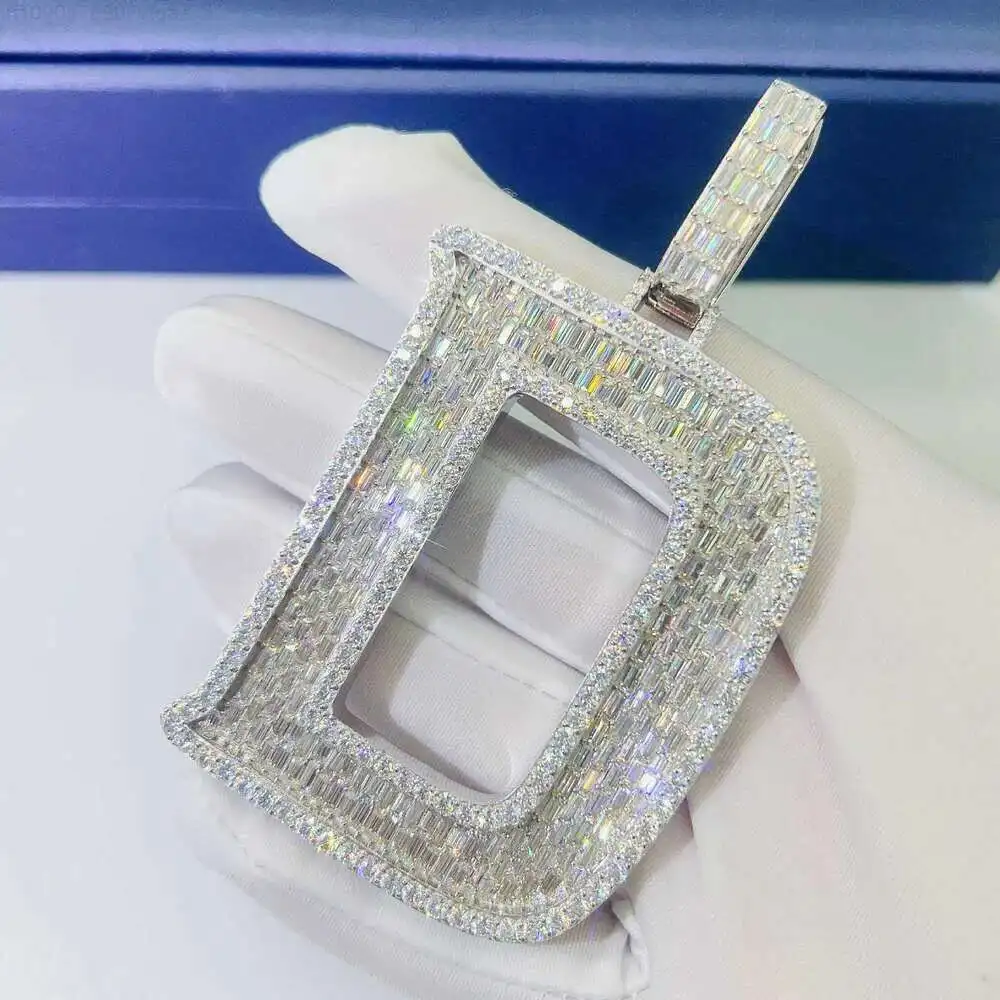 

Hiphop Bling d Color Baguette Moissanite Diamonds 925 Silver Big Initial Letter Necklace