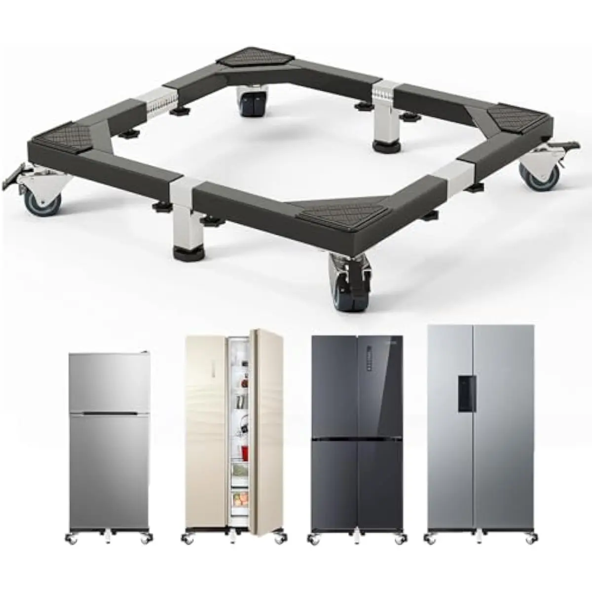 Stainless Steel Adjustable Mobile Appliance Stand for Refrigerators Washers Dryers – 37x32x4 Inch Heavy-Duty Dolly with 360° Swi