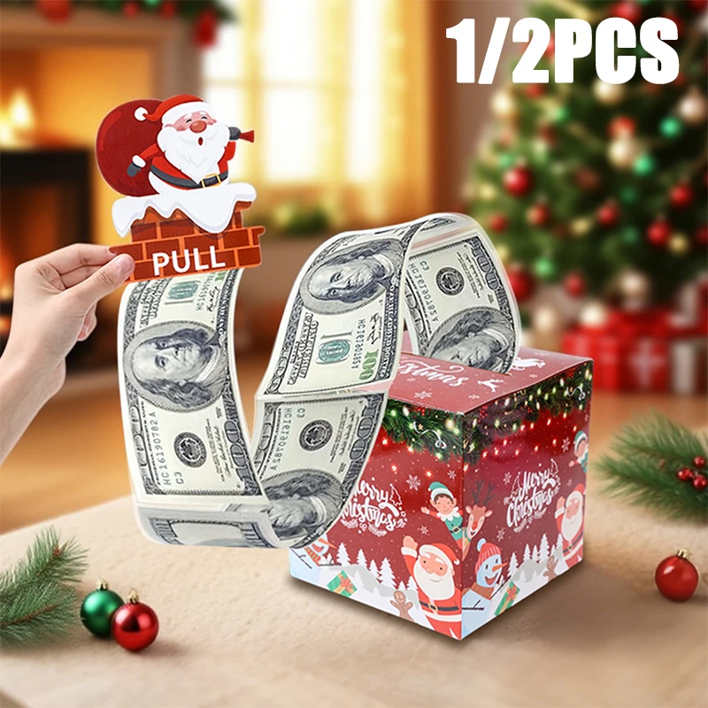 1/2PC Weihnachten Geld Pull-Out Geschenk Box Rot Weihnachten Überraschung Spardose Kinder Erwachsene Gefälligkeiten Geschenke lustige Überraschung Bargeld Halter