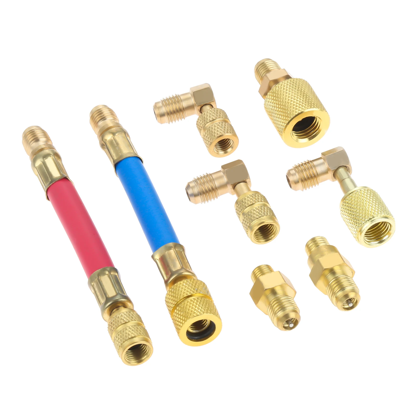 8Pcs AC Air Conditioner Refrigeration R134A R12 Converting Adapter Hose Set Multi-purpose Converter Adapter for Car A/C Repair