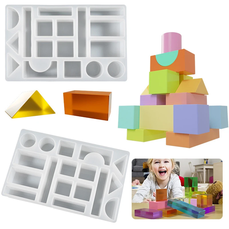 Kids Building Blocks Resin Mold DIY Playing Games Chess UV Cyrstal Resin Mold Building Blocks Kids Gift Silicone Mold