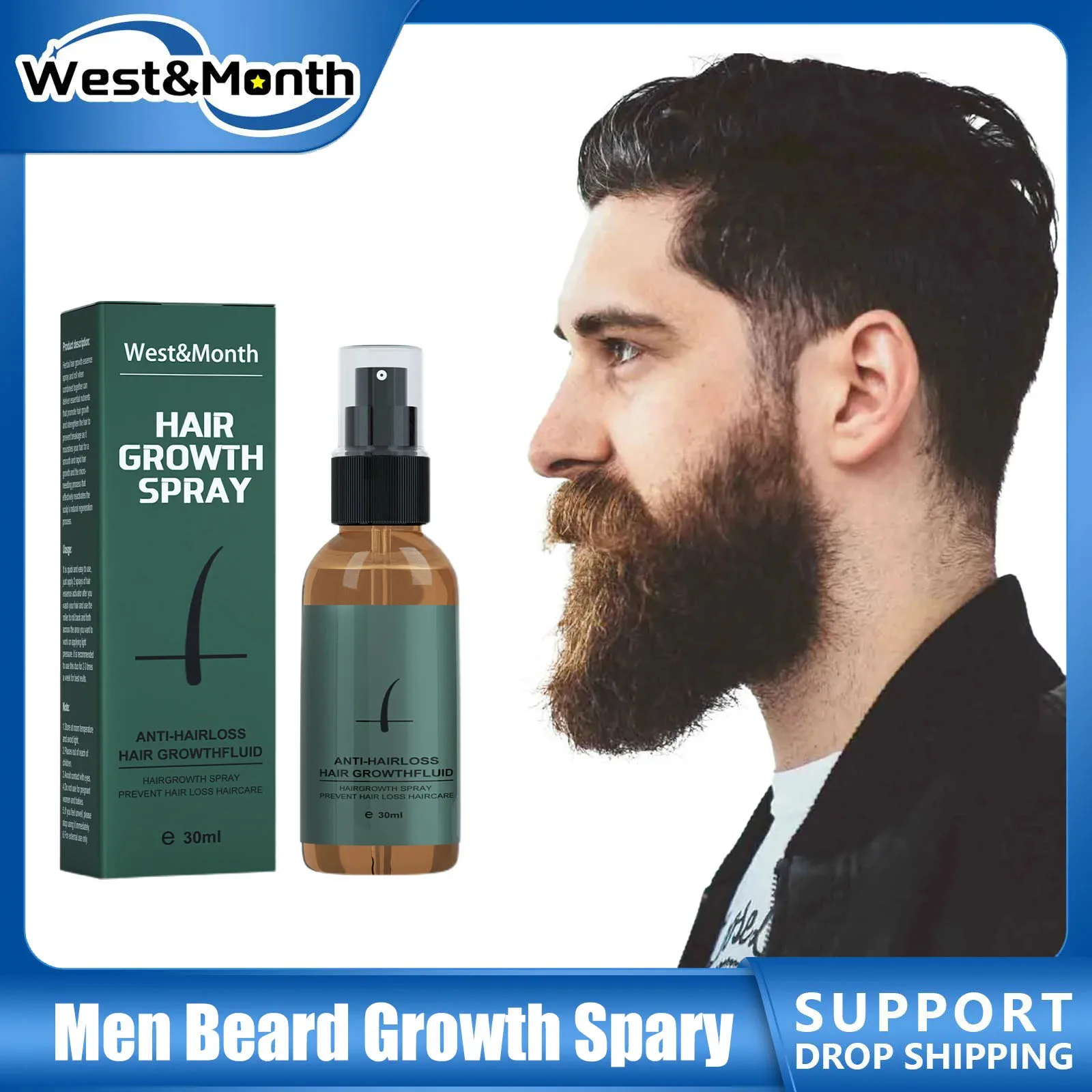 Natural Men Beard Growth Roller Set Beard Growth Kit Men\'s Beard Growth Essence Nourishing Enhancer Beard Oil Spray Beard Care