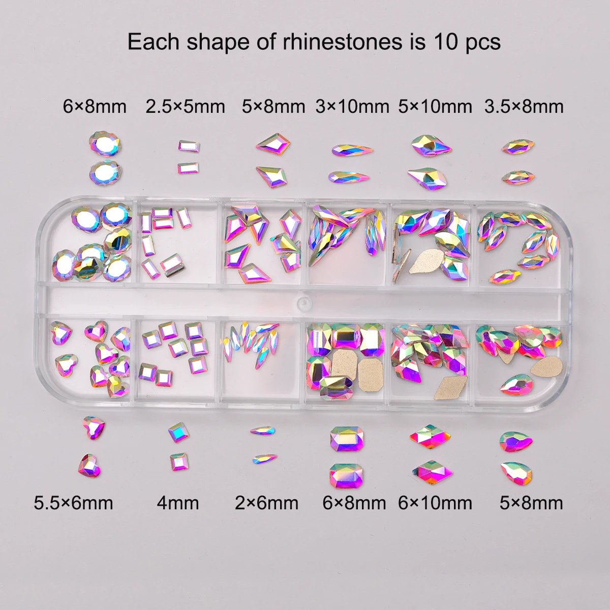 12Grids/Boxs Nail Charms Crystal Mixed Shapes Clear/AB/Transparent Series Flatback Nail Art Decoration Accessories Rhinestones