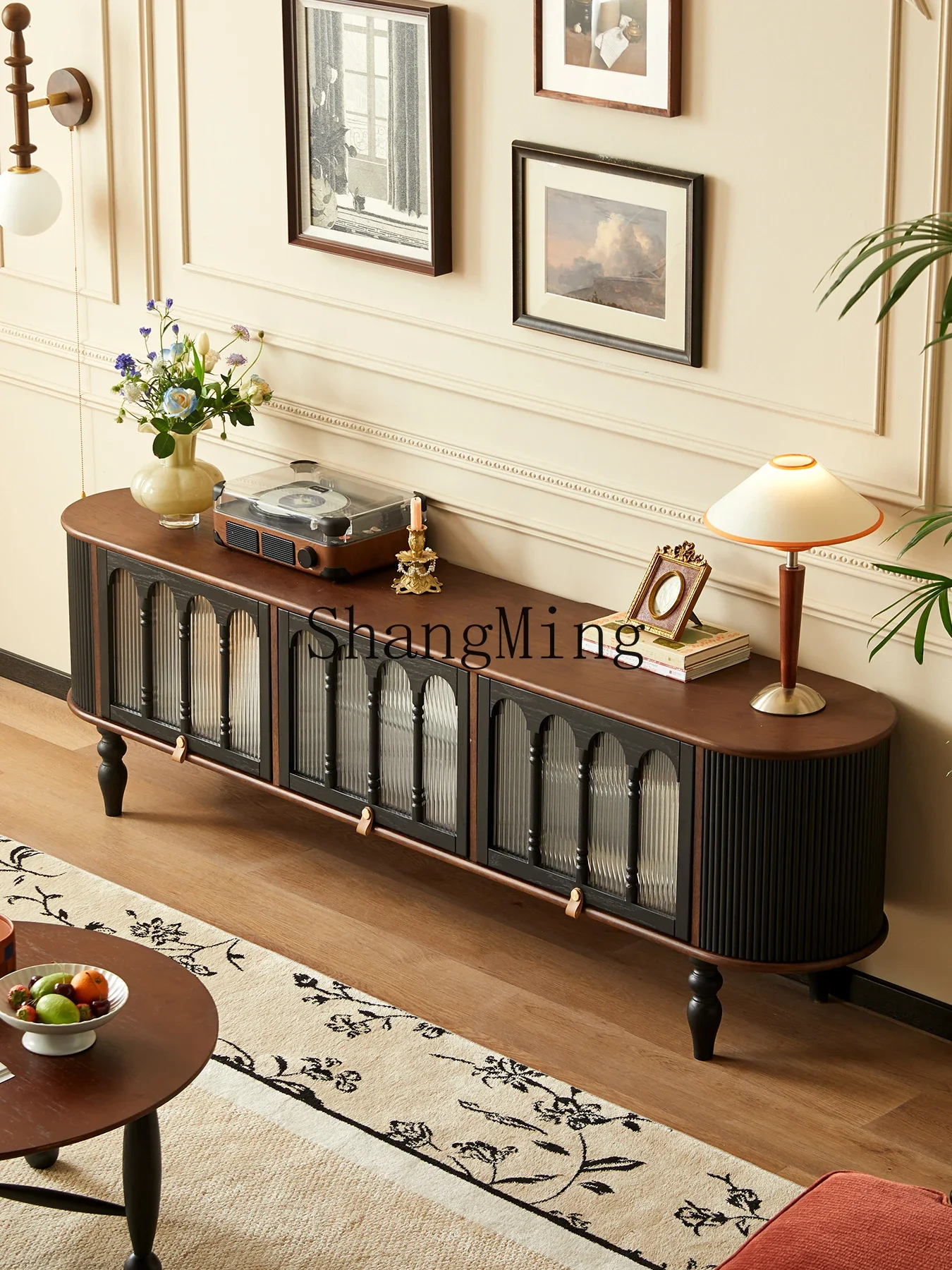 

CL solid wood TV cabinet, living room and home antique style storage and storage integrated