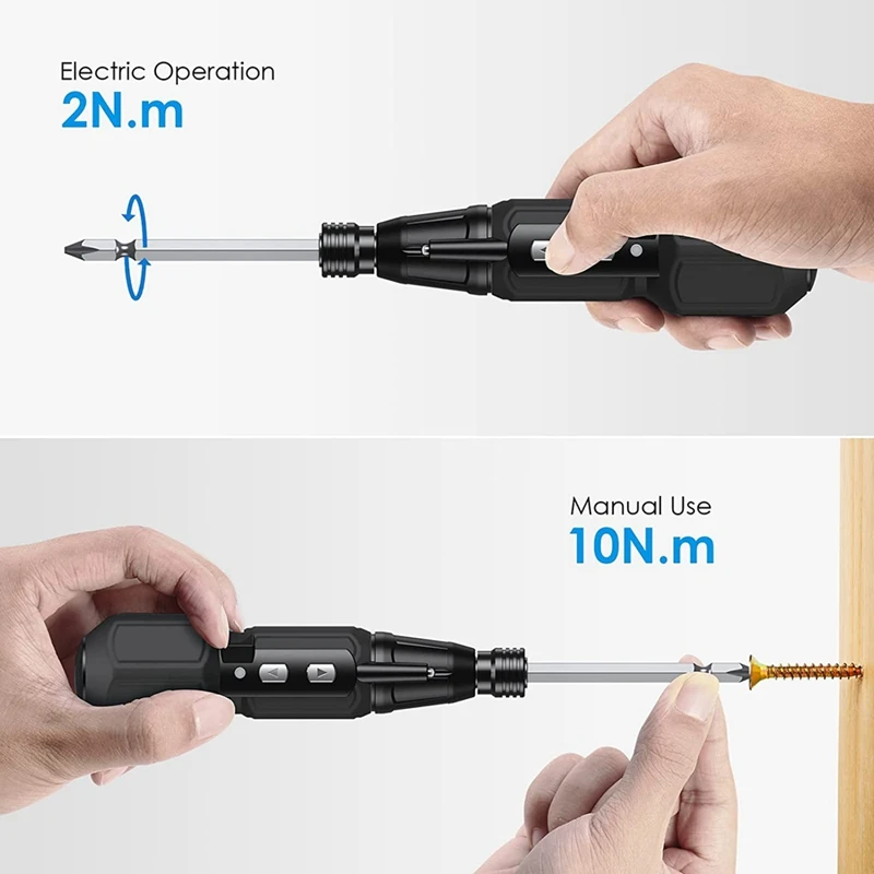 مجموعة أدوات إصلاح المنزل الأوتوماتيكية مفك براغي مزود بمصابيح LED وكابل USB باللون الأسود