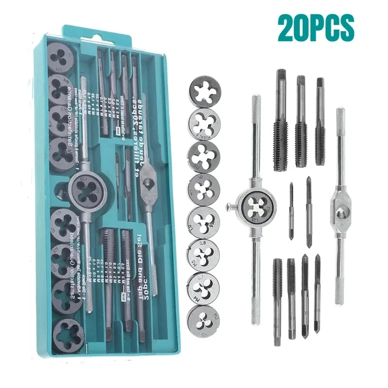 Multifunction Tap and Die Set 12/20Pcs M3-M12 Metric Screw Thread Plugs Hand Screw Taps Straight Taper Tapping and Thread Tools