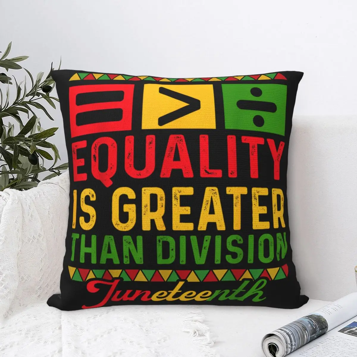 Juneteenth 1865 Square Pillow Case Equality Is Greater Than Division Math Cushion Cover Zippered Decor Pillowcase for Home