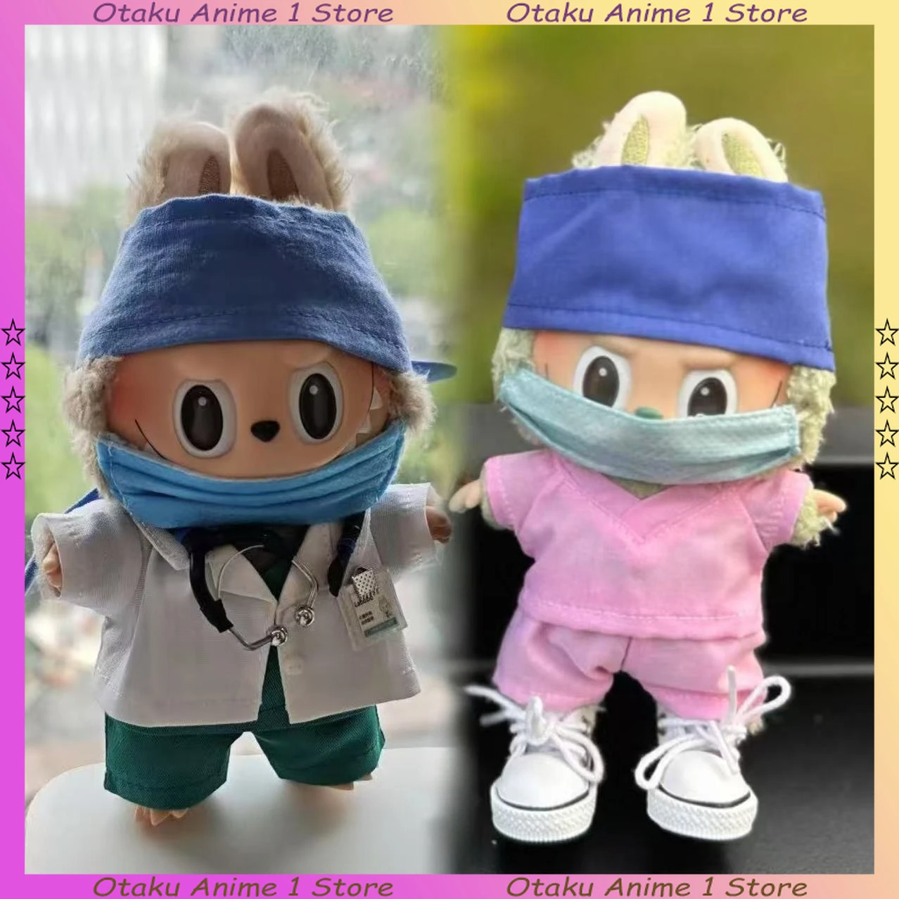 

Multi-style Labubu Doctor Uniform Set Pink Blue Nurse Uniform Hat Mask Stethoscope Doll Accessories Mini Plush Doll Clothing