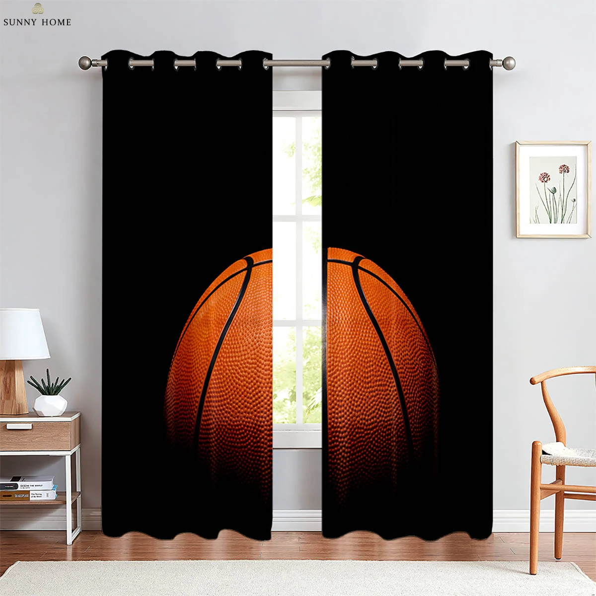 

2pcs Competitive Sports Basketball 3D Stereo Printing Curtains Polyester Fiber Living Room Kitchen Kids Room Decorative Curtains