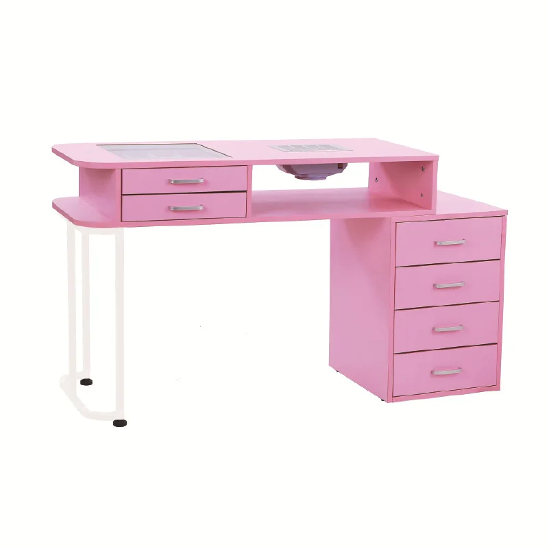 Fotografia 6: Mesa de manicure personalizada rosa, mesa multifuncional para trabalho com unhas, armazenamento de cola e esmalte, venda por atacado de fábrica.