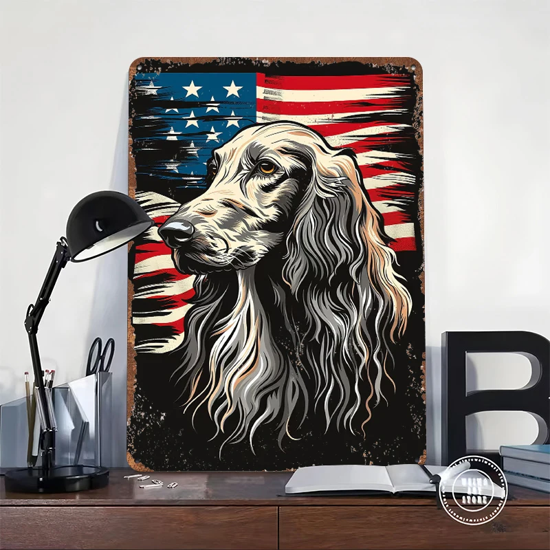 Afghan Hound American Flag Poster Customized Vintage Metal Signs Wall Art Retro Tin Plaque for Modern Home Decoration Ornaments