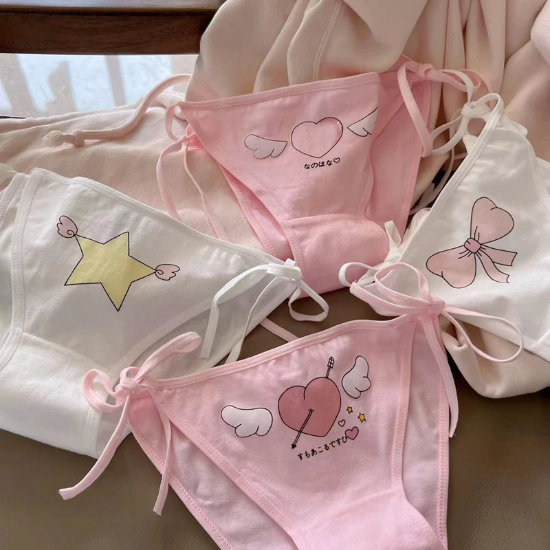 Cute Love Wing Panties For Women Bandage Kawaii Lingerie Femme Low Waist Mini Sexy Underwear Cotton Panties