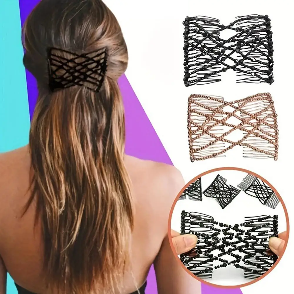 DIY Beaded Hair Combs Women Magic Hair Comb Crab Elastic Hair Claw Clip Easy Lazy Updo Hair Accessories Bun Ponytail Holder Comb