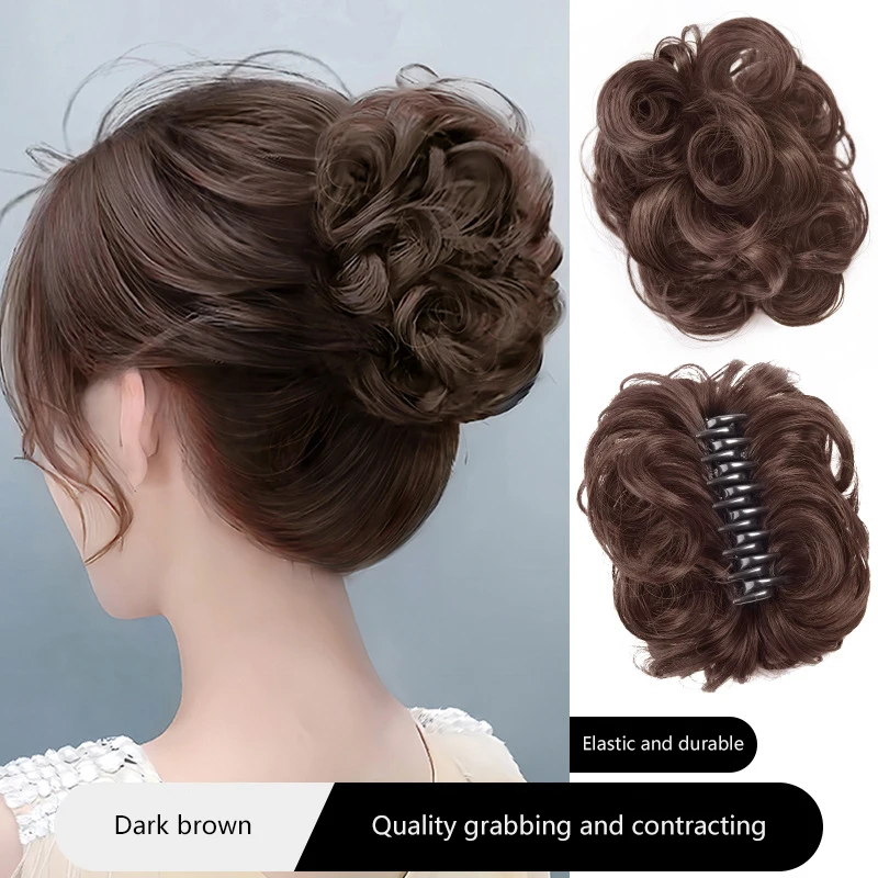 New-Synthetic Hair Bun Lifelike Messy Curly Wig Flower Bud Gripping Clip Elastic False Hair Pieces High Temperature Silk