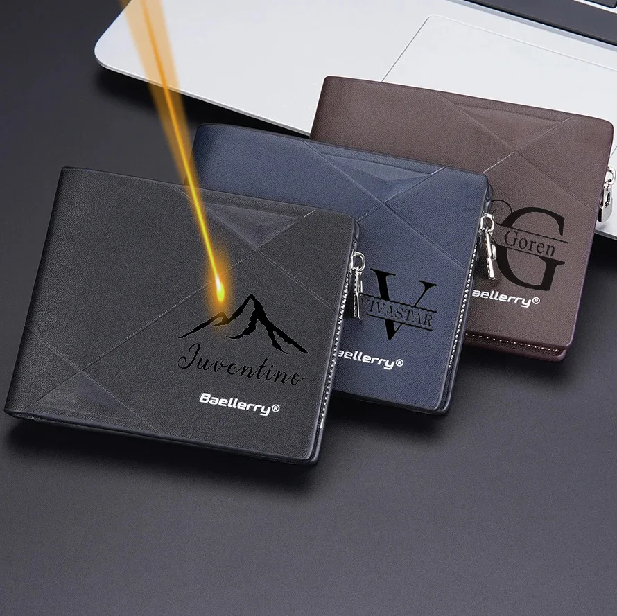 Portafoglio corto da uomo con nome personalizzato Testo personalizzato Porta carte di marca di lusso con cerniera Borsa da uomo Tasche portamonete di alta qualità