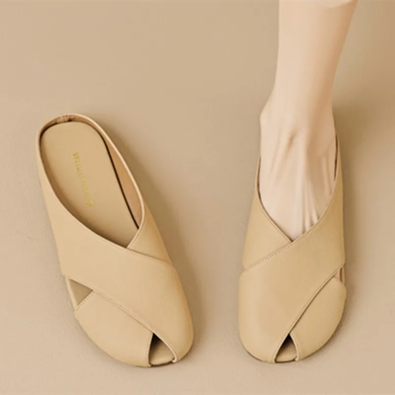 

Half Slippers Women's Summer Wear 2025 New Vintage Fashion Closed Toe Women's Slippers Large Size Flat Slippers Women