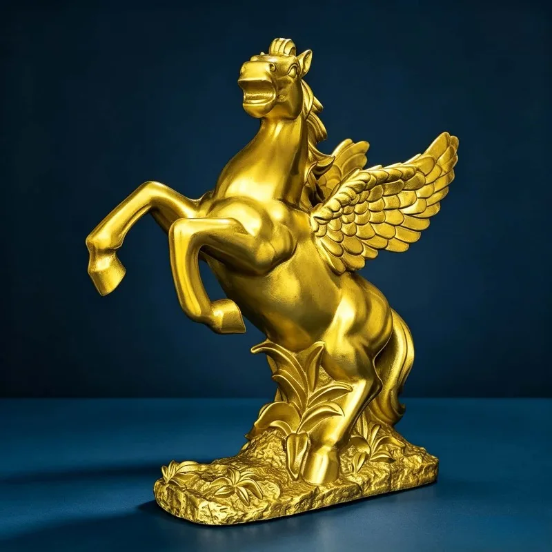 Brass Pegasus Figurine: Winged Horse Soaring To Great Heights—Office and Living Room Decor