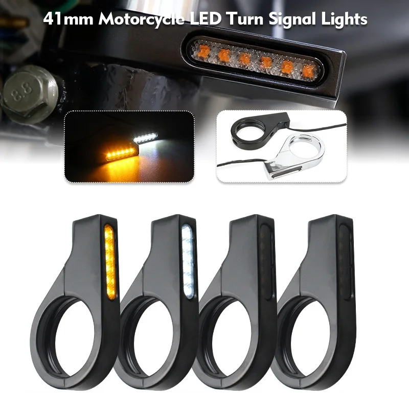 12V Motorcycle LED Turn Signal Lamp High Brightness Fit 39mm-41mm Front Fork Snap-on Aluminum Alloy Indicator Blinker Light