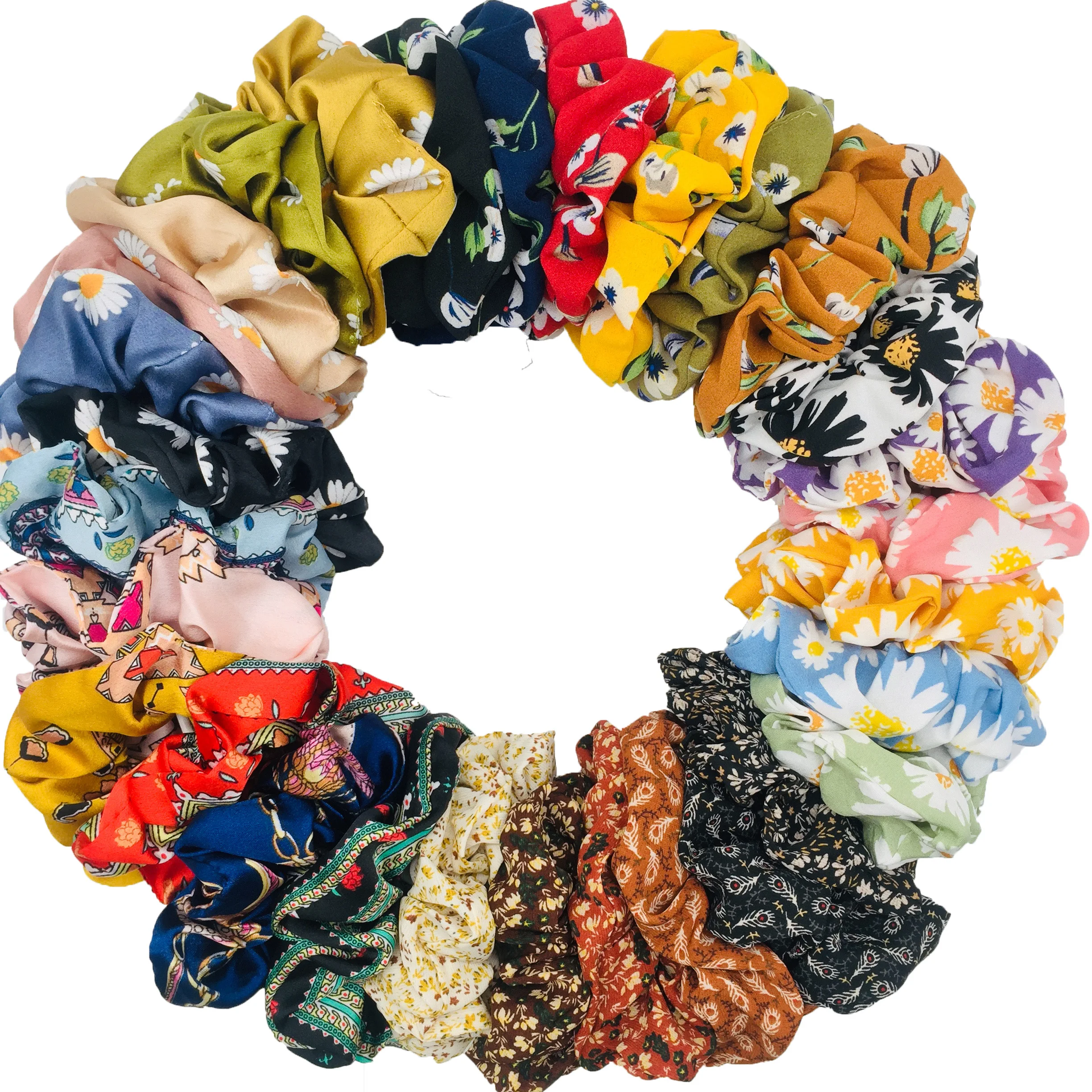 6pcs Hair Scrunchies Elastic Band Women Girls Holder Rubber Band Accessories Chiffon Satin Daisy Flower Cute Gum Leaf Pack Set